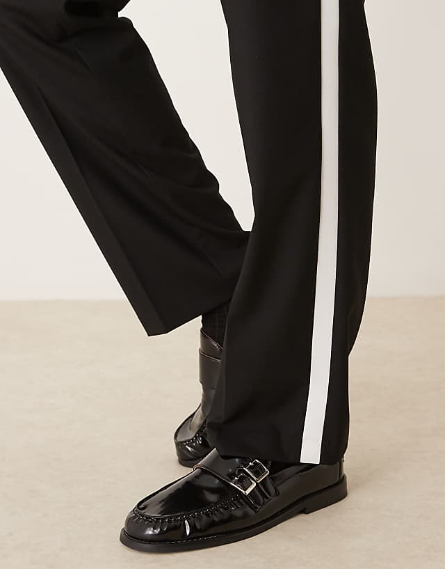 Asos ASOS DESIGN Smart Straight Leg Tuxedo Trousers In Black With White Side Stripe
