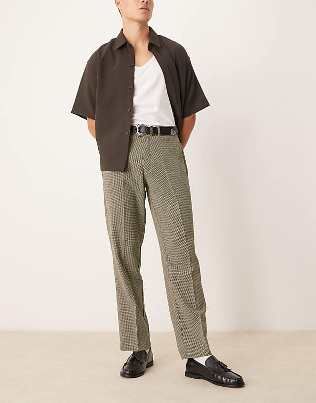 Asos ASOS DESIGN Smart Straight Leg Wool Blend Trousers In Dark Green Puppytooth