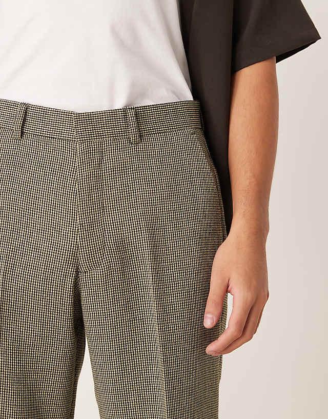 Asos ASOS DESIGN Smart Straight Leg Wool Blend Trousers In Dark Green Puppytooth