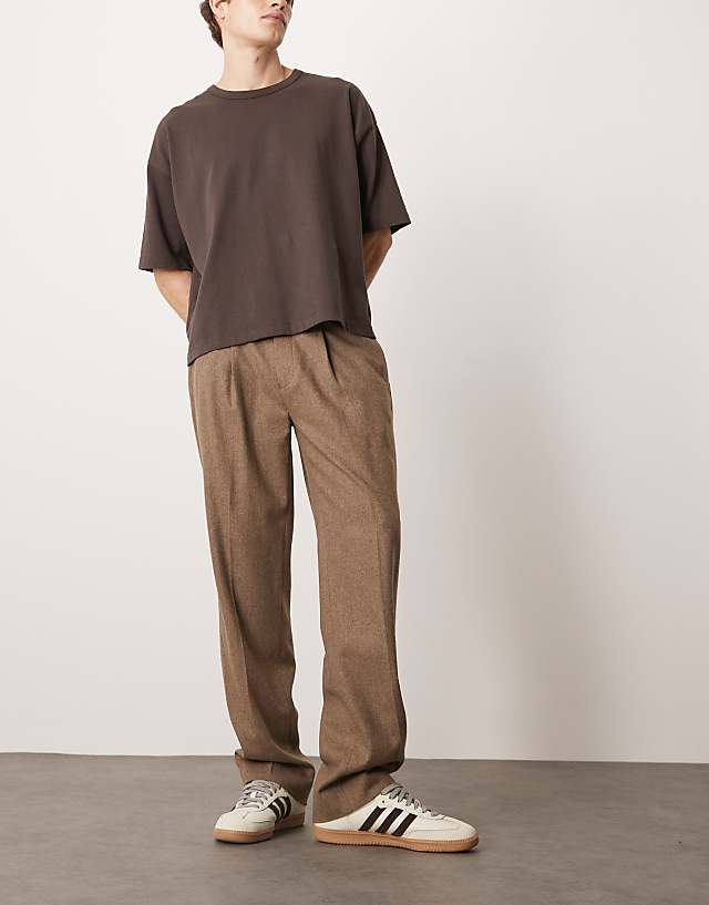 Asos ASOS DESIGN Smart Straight Leg Wool Mix Chino Trousers With Front Pleat In Brown