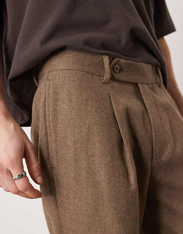 Asos ASOS DESIGN Smart Straight Leg Wool Mix Chino Trousers With Front Pleat In Brown