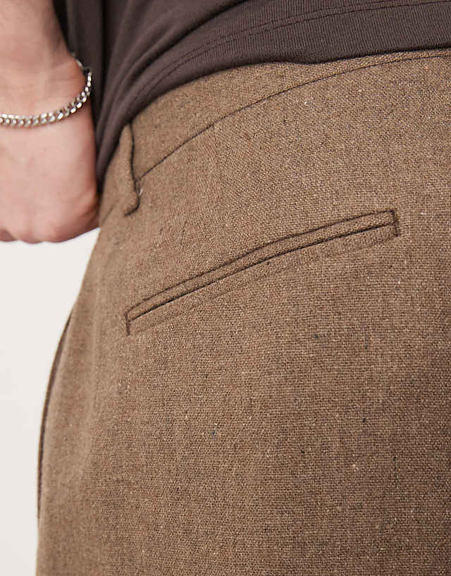 Asos ASOS DESIGN Smart Straight Leg Wool Mix Chino Trousers With Front Pleat In Brown