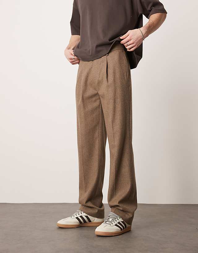asos ASOS DESIGN smart straight leg wool mix chino trousers with front pleat in brown