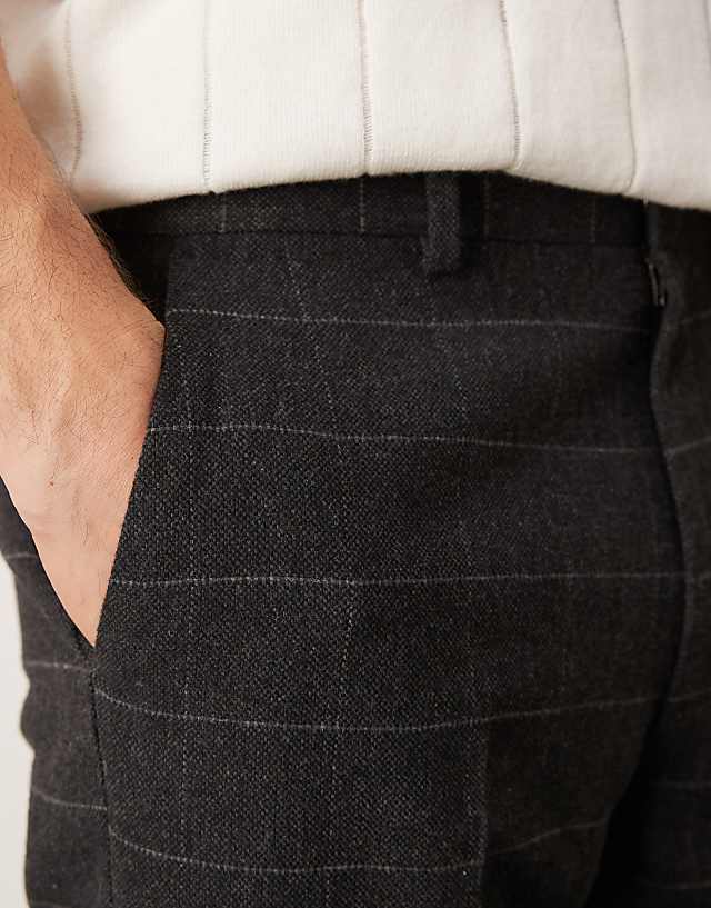 Asos ASOS DESIGN Smart Straight Leg Wool Mix Trousers In Grey Check