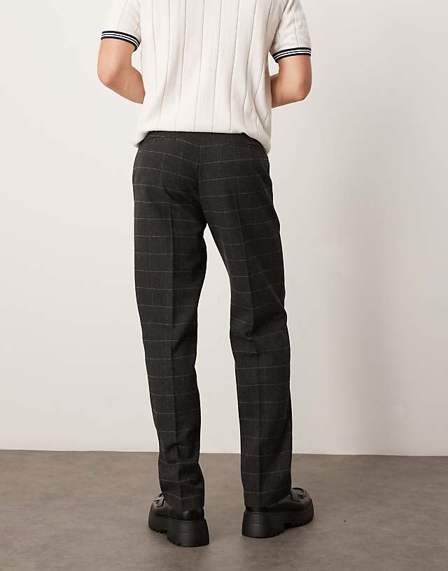 Asos ASOS DESIGN Smart Straight Leg Wool Mix Trousers In Grey Check