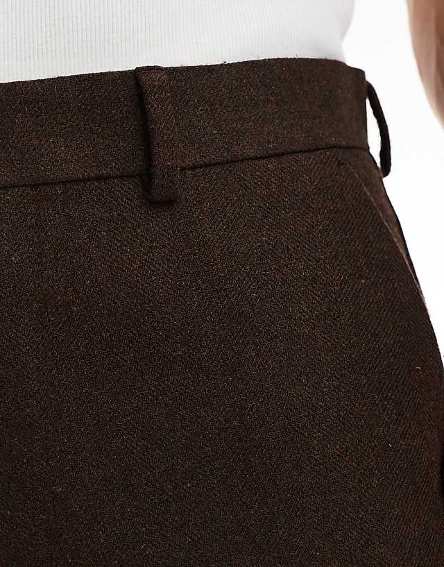 Asos ASOS DESIGN Smart Straight Leg Wool Mix Trousers In Brown Herringbone