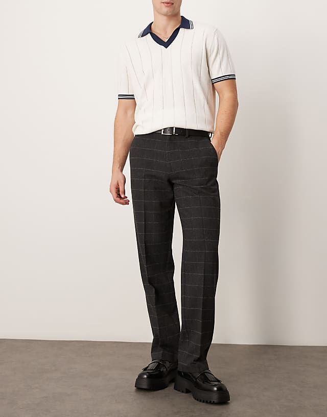 asos ASOS DESIGN smart straight leg wool mix trousers in grey check
