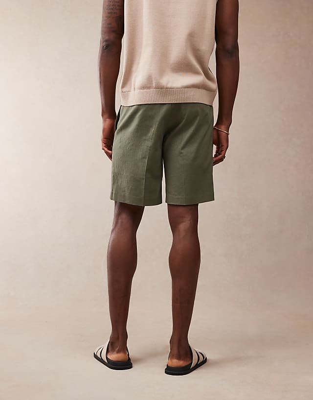 Asos ASOS DESIGN Smart Straight Linen Blend Shorts In Green