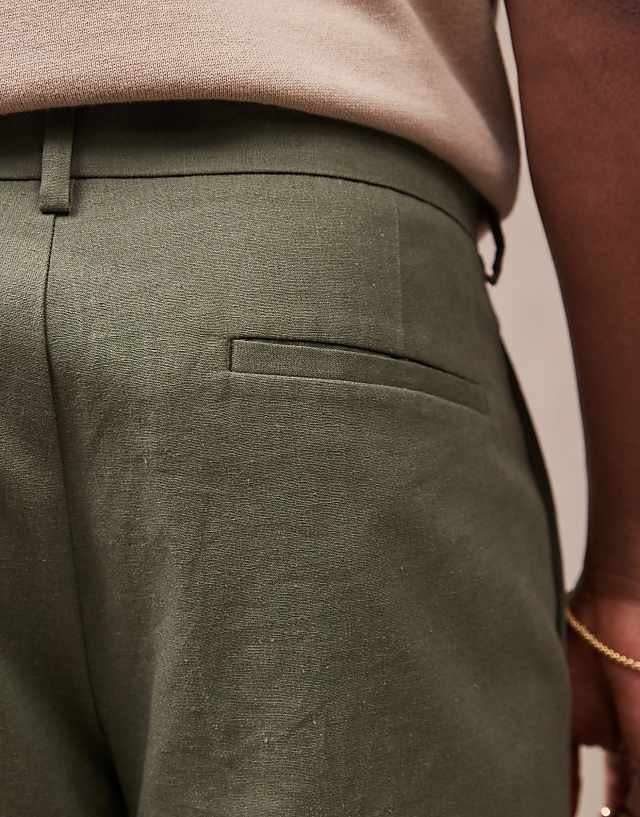 Asos ASOS DESIGN Smart Straight Linen Blend Shorts In Green