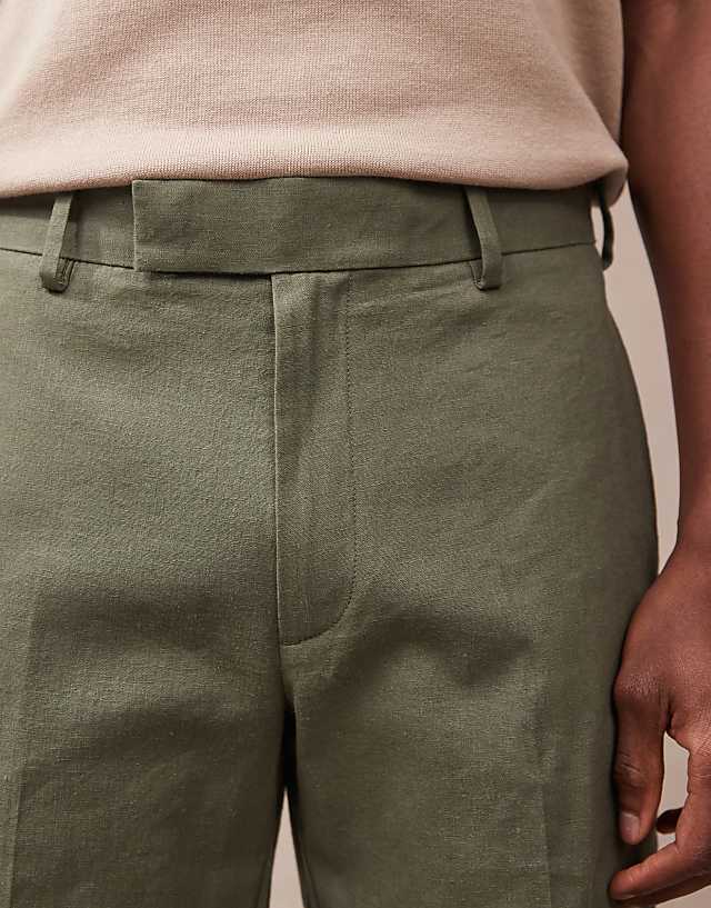 Asos ASOS DESIGN Smart Straight Linen Blend Shorts In Green