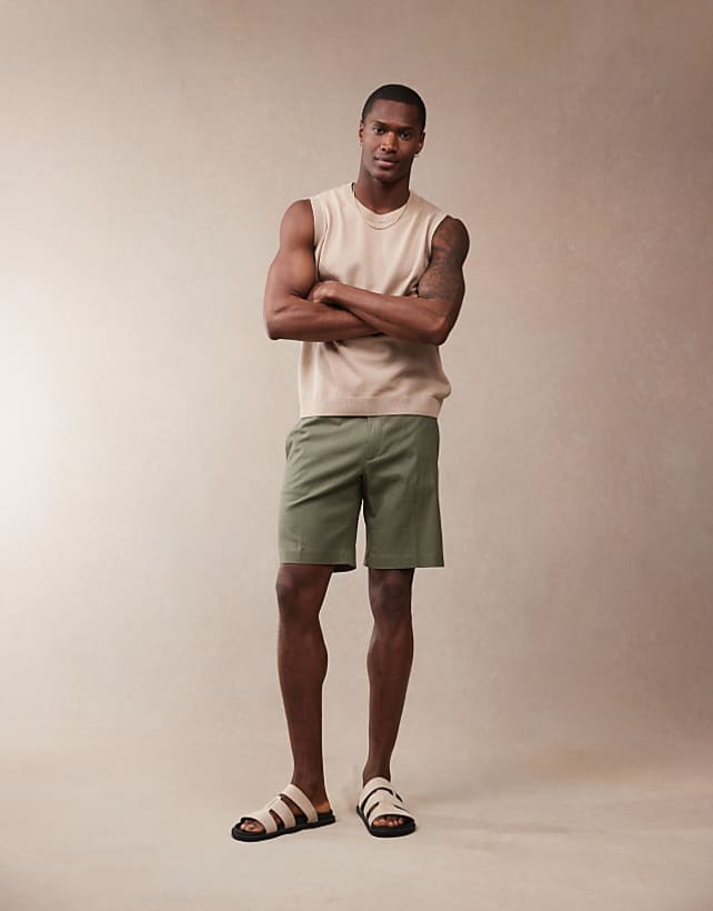 asos ASOS DESIGN smart straight linen blend shorts in green