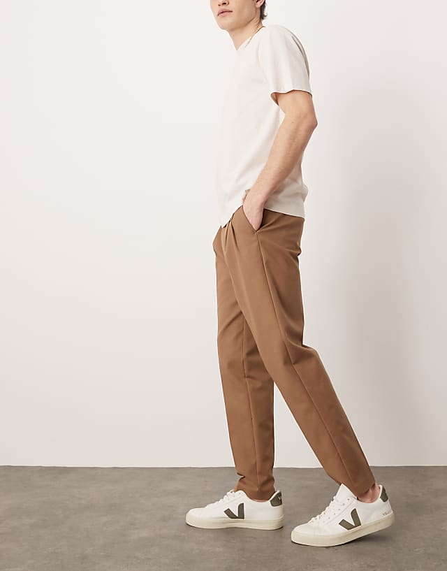 Asos ASOS DESIGN Smart Tapered Cotton Chino Trousers In Brown