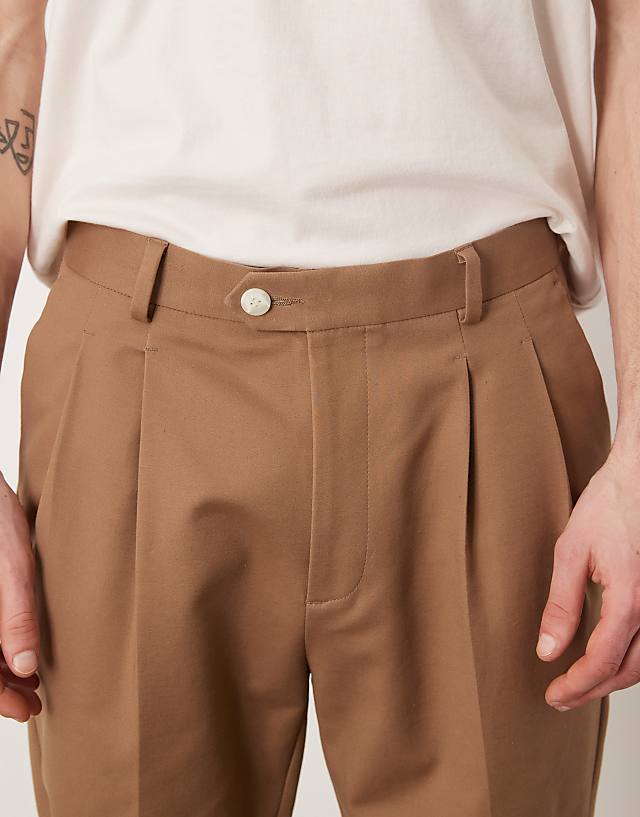 Asos ASOS DESIGN Smart Tapered Cotton Chino Trousers In Brown