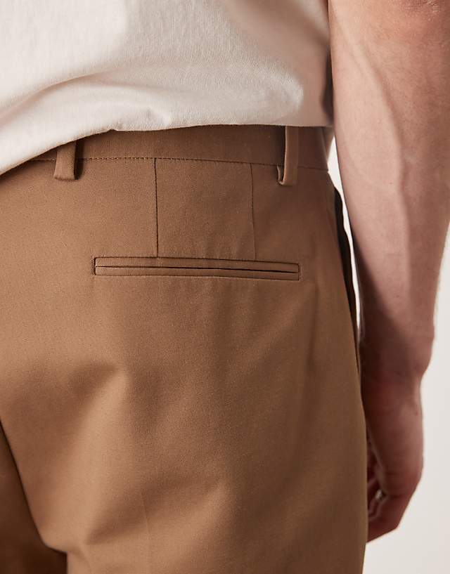 Asos ASOS DESIGN Smart Tapered Cotton Chino Trousers In Brown
