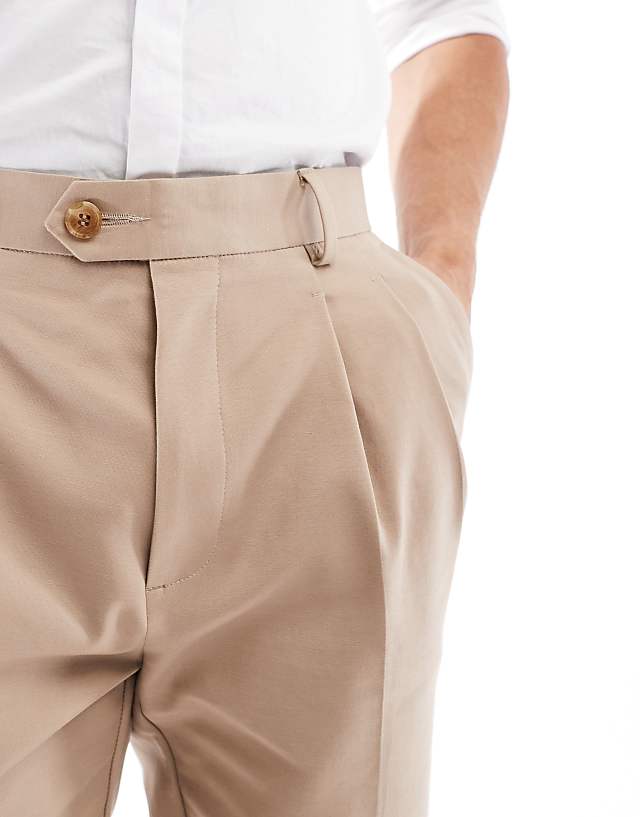 Asos ASOS DESIGN Smart Tapered Cotton Chino Trousers In Light Brown