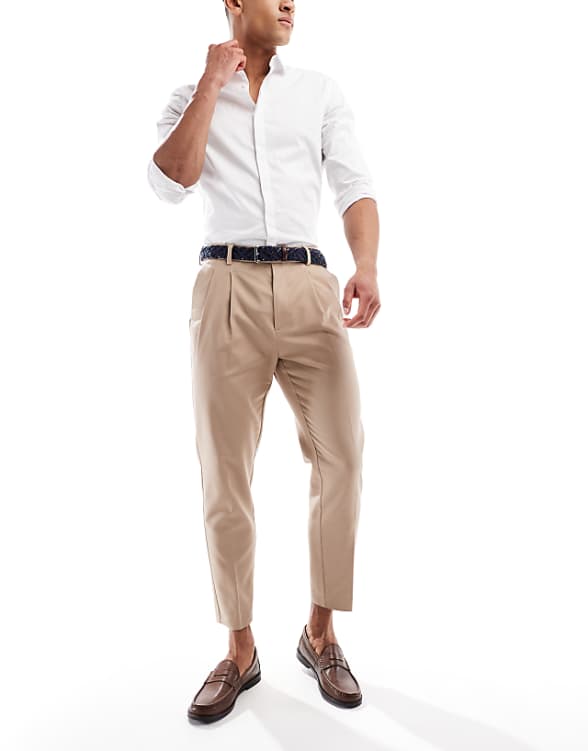 asos ASOS DESIGN smart tapered cotton chino trousers in light brown