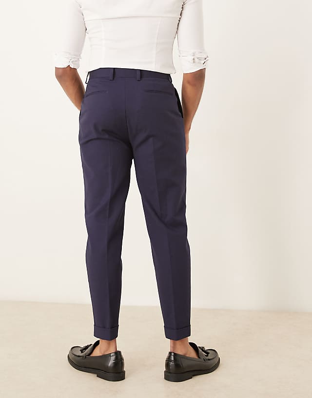 Asos ASOS DESIGN Smart Tapered Cotton Chino Trousers In Navy