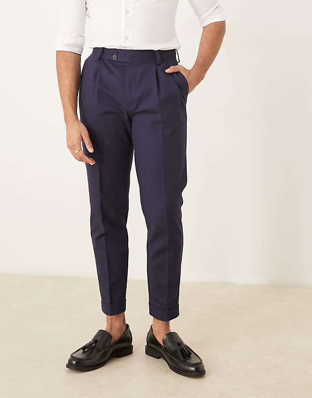 asos ASOS DESIGN smart tapered cotton chino trousers in navy
