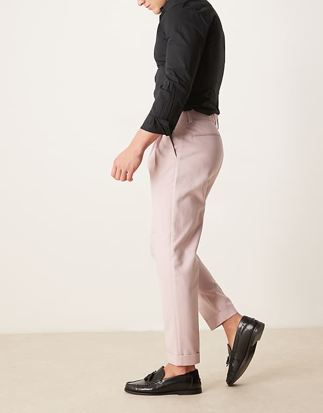 Asos ASOS DESIGN Smart Tapered Cotton Chino Trousers In Dusty Pink