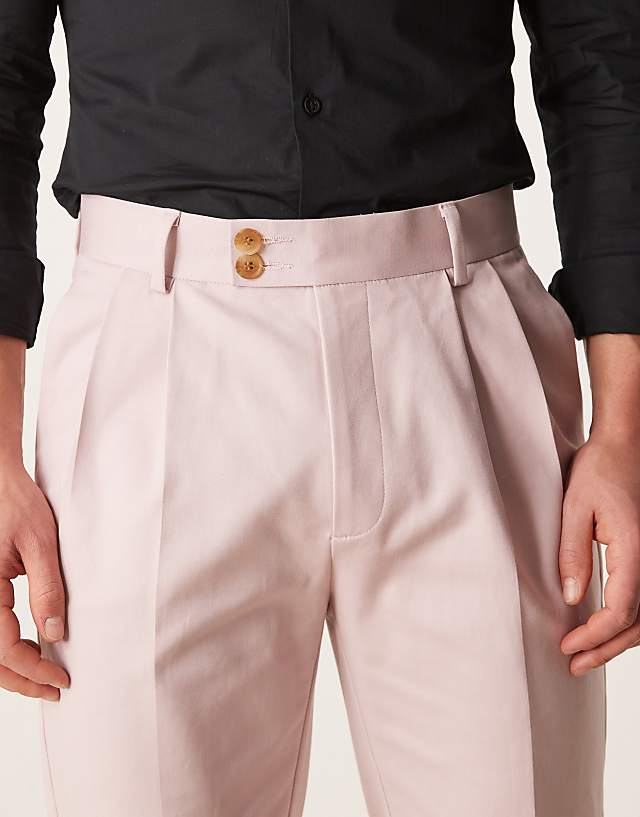 Asos ASOS DESIGN Smart Tapered Cotton Chino Trousers In Dusty Pink