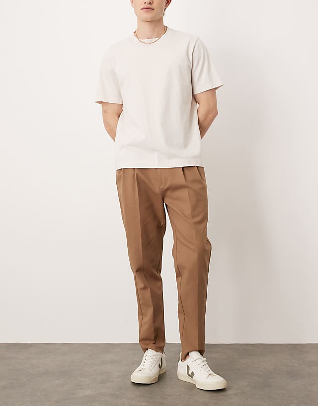 asos ASOS DESIGN smart tapered cotton chino trousers in brown