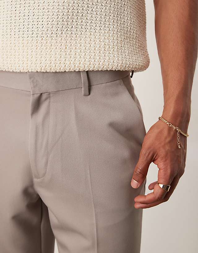 Asos ASOS DESIGN Smart Tapered Cropped Trousers In Dark Stone