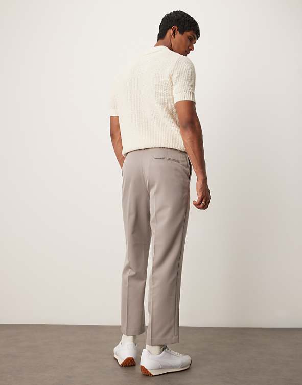 Asos ASOS DESIGN Smart Tapered Cropped Trousers In Dark Stone