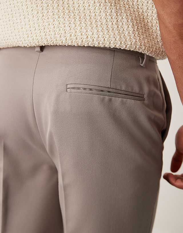 Asos ASOS DESIGN Smart Tapered Cropped Trousers In Dark Stone