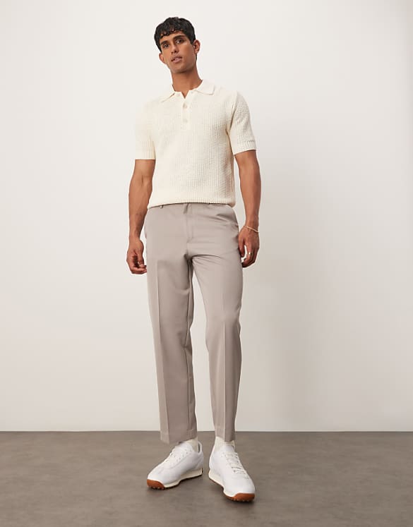 asos ASOS DESIGN smart tapered cropped trousers in dark stone