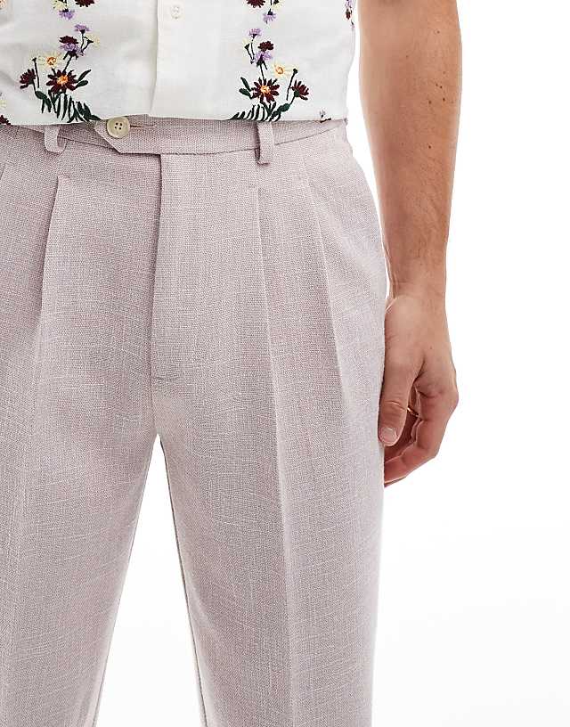 Asos ASOS DESIGN Smart Tapered Fit Chino Textured Trousers In Dusty Pink