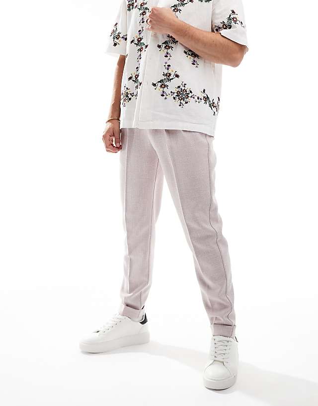 Asos ASOS DESIGN Smart Tapered Fit Chino Textured Trousers In Dusty Pink