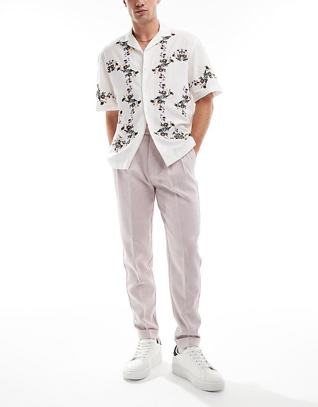 asos ASOS DESIGN smart tapered fit chino textured trousers in dusty pink
