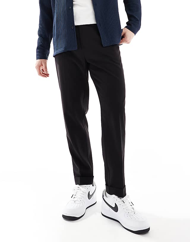 Asos ASOS DESIGN Smart Tapered Fit Chino Trousers In Black With Half Elasticated Waist