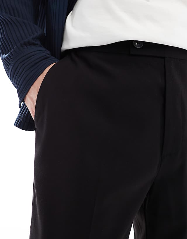 Asos ASOS DESIGN Smart Tapered Fit Chino Trousers In Black With Half Elasticated Waist
