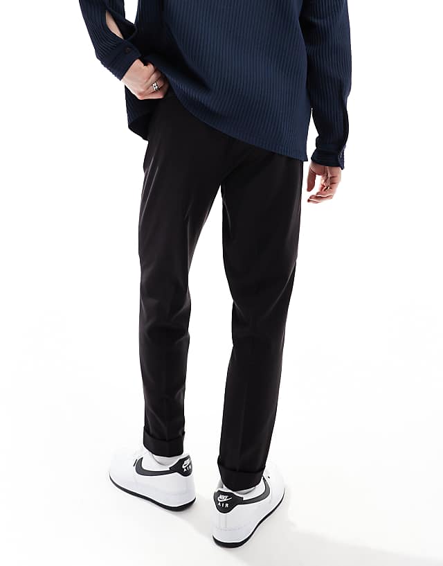 Asos ASOS DESIGN Smart Tapered Fit Chino Trousers In Black With Half Elasticated Waist