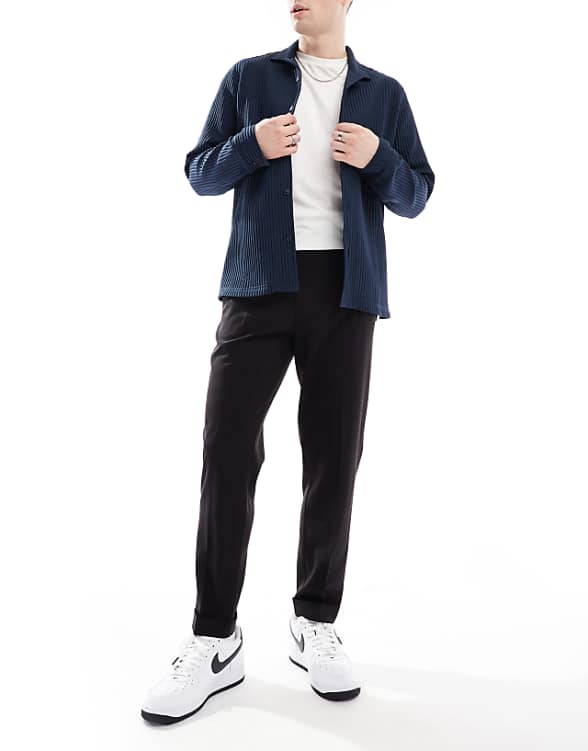 asos ASOS DESIGN smart tapered fit chino trousers in black with half elasticated waist