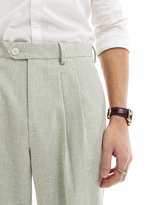 Asos ASOS DESIGN Smart Tapered Fit Chino Trousers In Dusty Green Textured Fabric