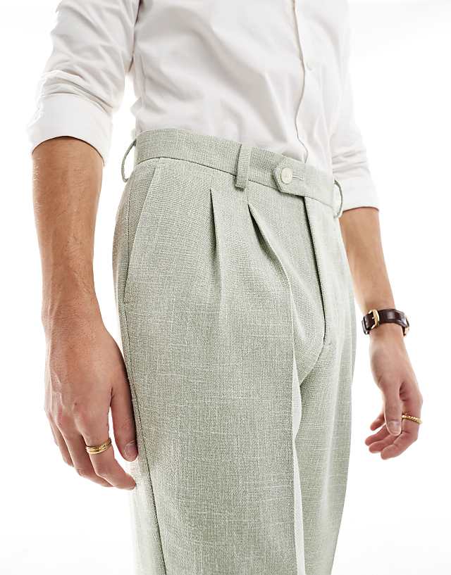 Asos ASOS DESIGN Smart Tapered Fit Chino Trousers In Dusty Green Textured Fabric