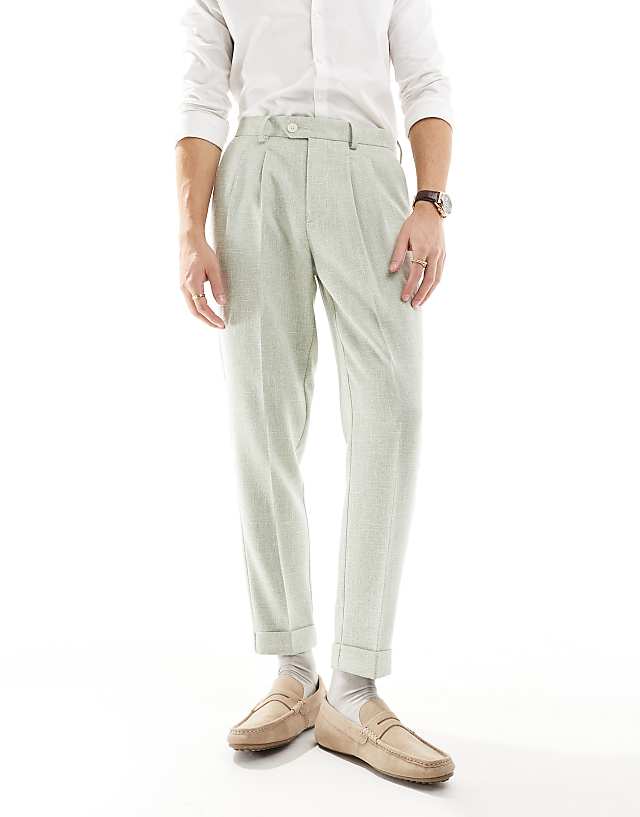 asos ASOS DESIGN smart tapered fit chino trousers in dusty green textured fabric