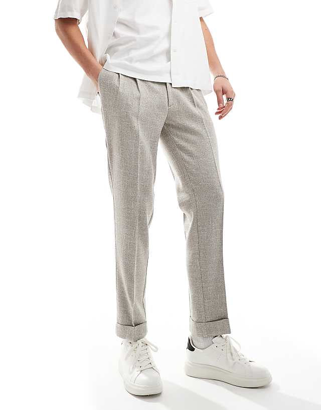 Asos ASOS DESIGN Smart Tapered Fit Chino Trousers In Light Brown Texture