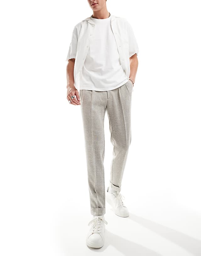 asos ASOS DESIGN smart tapered fit chino trousers in light brown texture