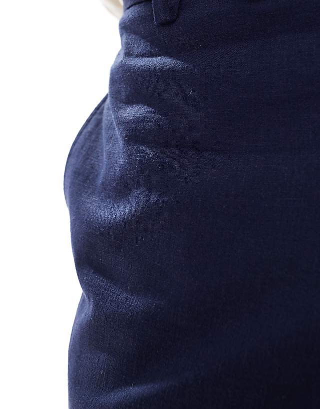 Asos ASOS DESIGN Smart Tapered Fit Linen Blend Trousers In Navy