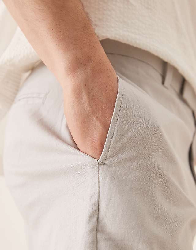 Asos ASOS DESIGN Smart Tapered Fit Linen Blend Trousers In Light Grey With Turnups