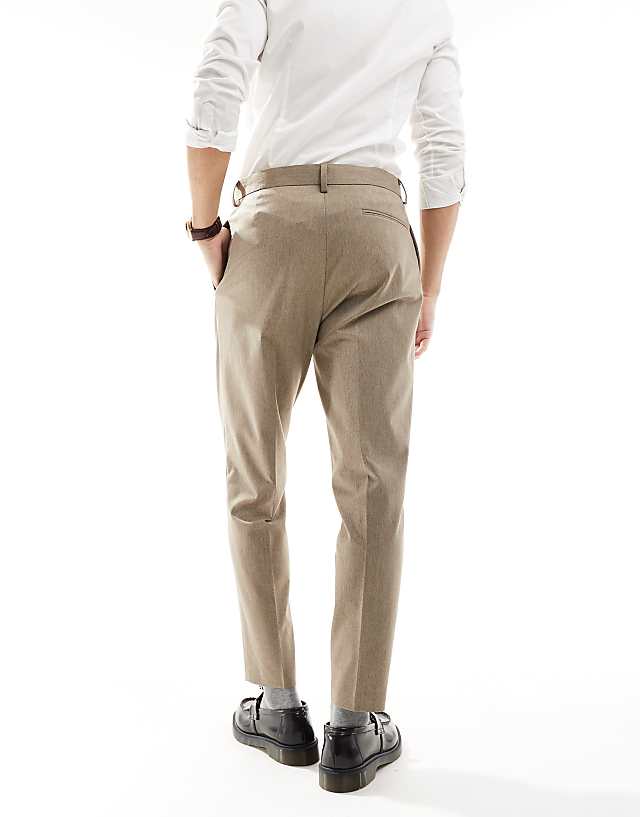 Asos ASOS DESIGN Smart Tapered Fit Premium Trousers In Stone Melange