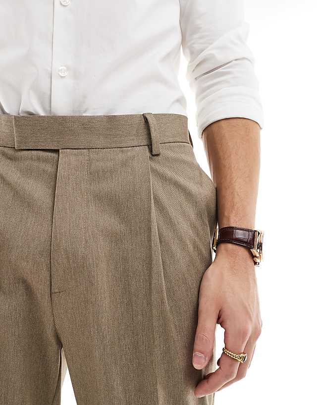 Asos ASOS DESIGN Smart Tapered Fit Premium Trousers In Stone Melange