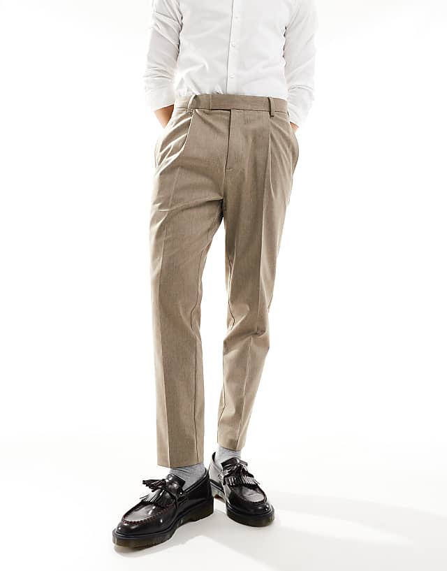 asos ASOS DESIGN smart tapered fit premium trousers in stone melange