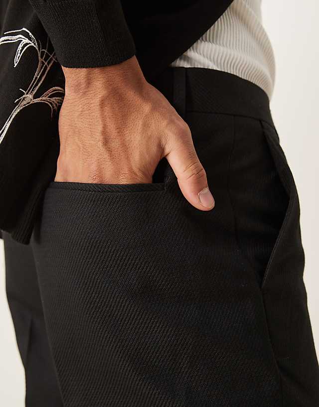 Asos ASOS DESIGN Smart Tapered Fit Textured Trousers In Black