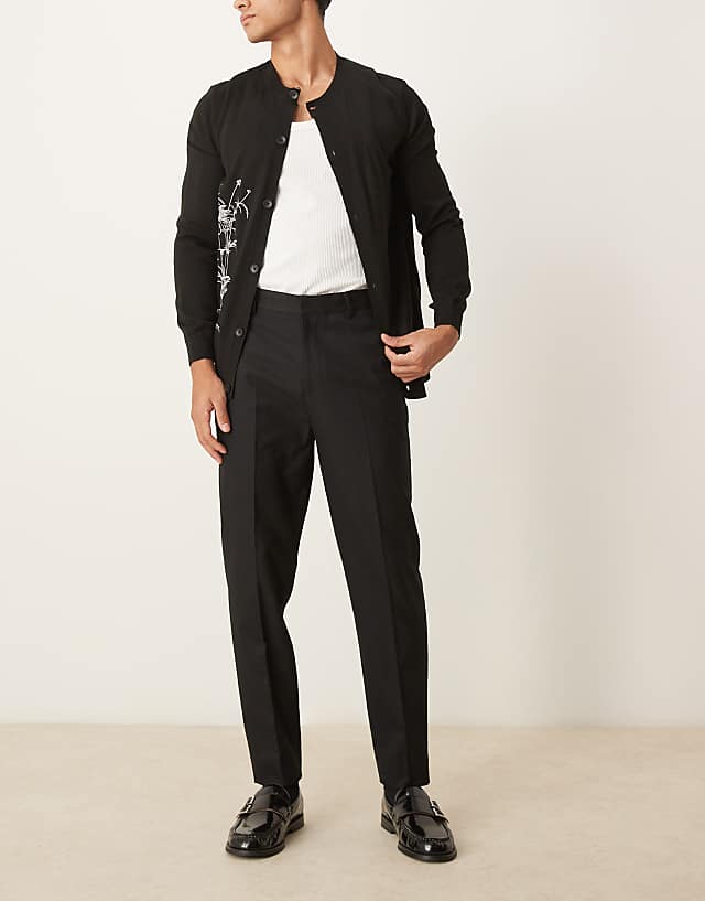 Asos ASOS DESIGN Smart Tapered Fit Textured Trousers In Black