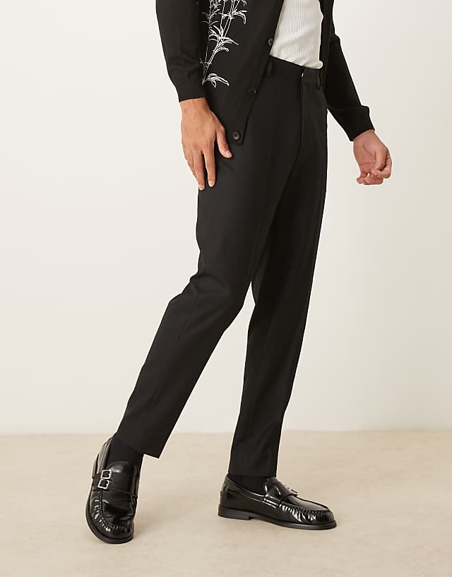 asos ASOS DESIGN smart tapered fit textured trousers in black