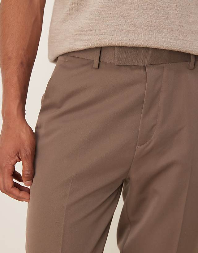 Asos ASOS DESIGN Smart Tapered Fit Trousers In Brown